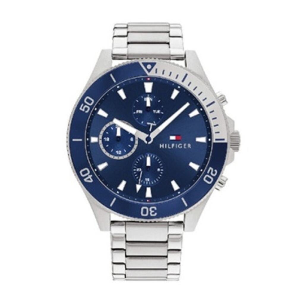 Tommy Hilfiger Mens Wristwatch Larson Classic Stainless Steel Blue 46mm NWT